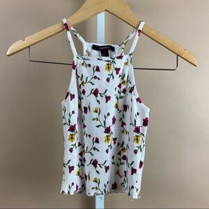 Forever 21 Small 90’s Boho Floral Crop Ruffle Tank Top Lettuce Hem High Neck